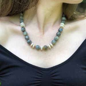 ANTIQUE LABRADORITE AND PEARL NECKLACE